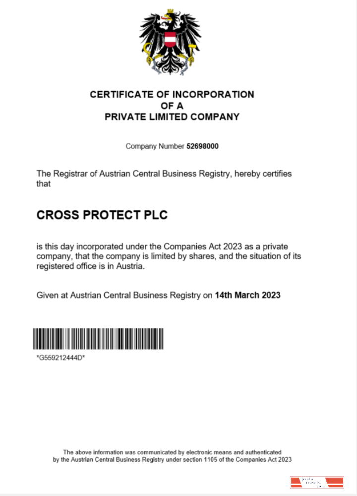Austria certificate of registration Word and PDF template
